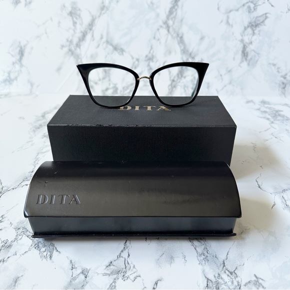 DITA Rebella Eyeglasses Navy Blue Gold Cateye - Picture 3 of 12